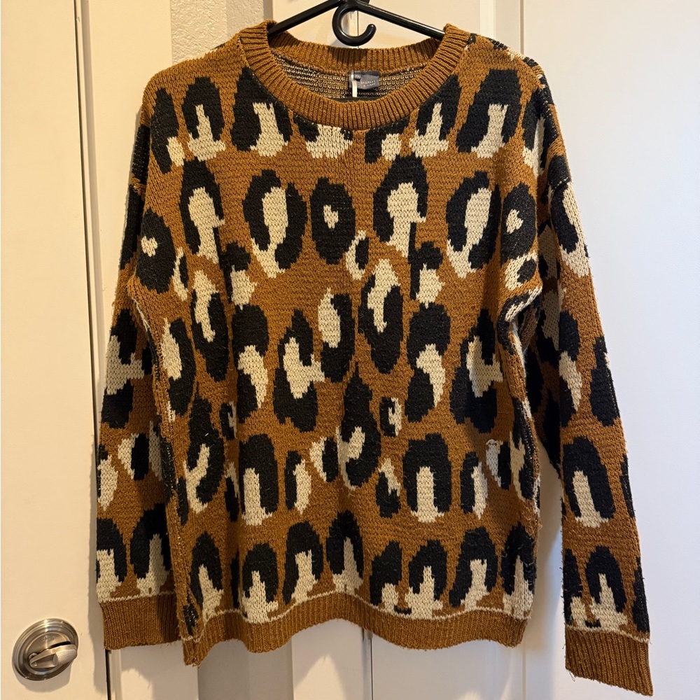 Sparkle & Fade Animal Print Sweater - Brown and Black